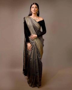 Black Color Lichi Silk Woven Traditional Women Saree