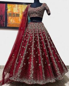 Dark Maroon Silk Wedding Lehenga Choli For Women