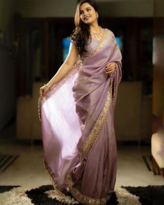 Lavender Tissue Silk Sequins Embroidery Women Saree