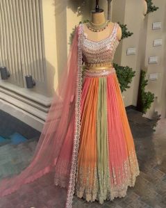 Multicolor Crush Georgette Sequence Wedding Lehenga Choli For Women