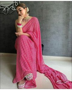 Pink  Crochet Sequins Work Women Saree