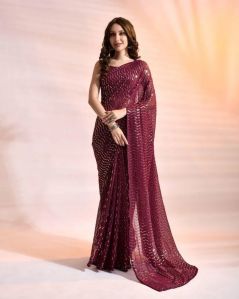 Pink  Georgette Sequence Designer Women Saree