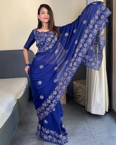 Rangoli Silk Thread Embroidery Women Saree