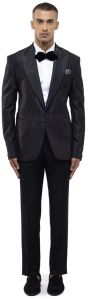 Mens Black Jacquard Single Breasted Tuxedo
