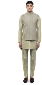 Mens Sage Green Silk Stitchline Kurta Bandi Set