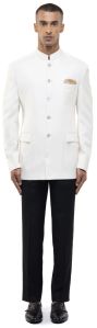 Mens White Worsted Wool Classic Bandhgala Set