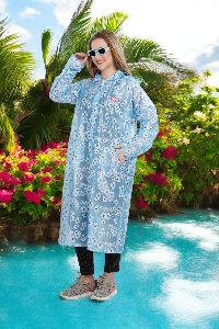 Collar Printed PVC Ladies Raincoats 44 To 50