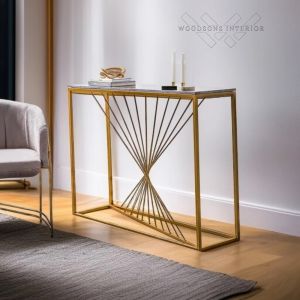 Console Table In Sleek Golden Rods Design