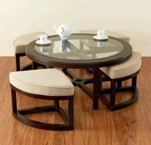 Rubberwood Dining Set with 4 Stools