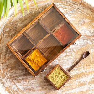 Wooden Masala Box &AMP;ndash; 6 Jars
