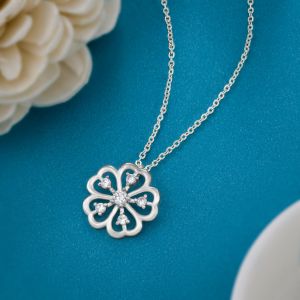 Ladies Flower Design German Silver Pendant With Chain