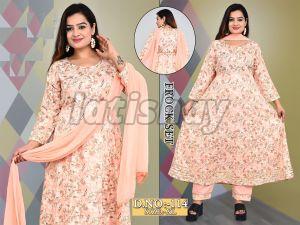 3 Piece Rayon Foil Print Frock Suit Set