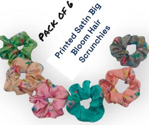 Printed Satin Big Bloom Hair Scrunchie-RB-109-Big flower