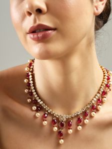 925 Sterling Silver Stunning Rose Quartz Red Beads Necklace