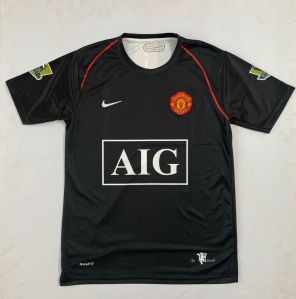 Polyester Man United 2008 Retro Aig Jersey, Color : Black