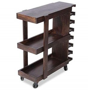 Polished Wooden Sheesham Wood Serving Trolley, Color : Walnut