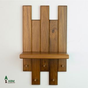 Wall Mounted Wooden Key Holder -5 Key Hooks with Decor Stand