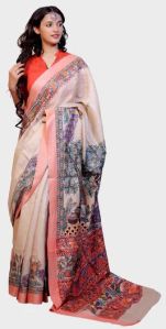 Madhubani Tussar & Munga Silk Saree with Traditional Radha Krishna Ras Design