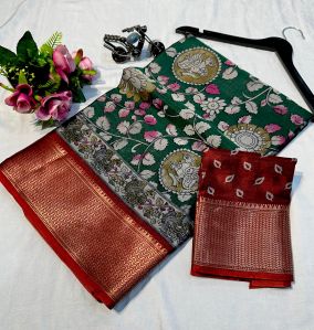 Printed Unstitched Kalamkari Silk Sarees Party Wear