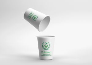 V Green Printed White Bio Compostable Paper Cup Single Wall