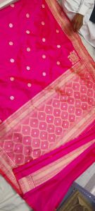 Pink Embroidered Zari Beads Handwoven Silk Saree