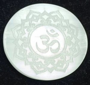 Healing Selenite Round Plate with Om Symbol
