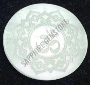 Healing Selenite Round Plate with Om Symbol
