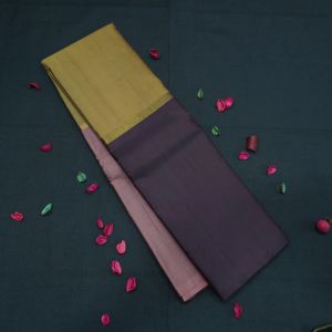 Fenugreek Blush Pink Brown Mubbagam Kanchipuram Handloom Silk Saree