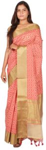 Cream Woven Design Banarsi Organza Women Saree