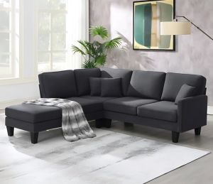 Fabric Gladia Foam L Shape Sofa Black for Seating