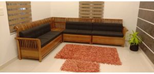 Meta Wooden L Shape Sofa In Wood