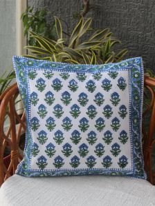 White Bagru Hand Block Printed Cotton Cushion Cover