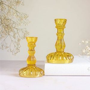 Yellow Glass Taper Candle Holder