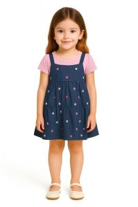 Kids Girls Denim Jeans All-over Embroidery Frock