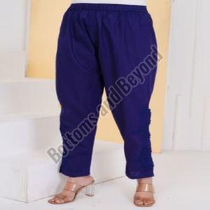 Plain Cotton Ladies Navy Blue Kashmiri Embroidery Pant Xl, Xxl