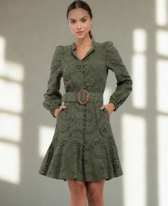 Unithread Exports Olive Green Knee Length Mini Dress
