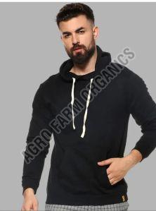 Mens Black Casual Woolen Hoodie