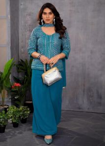 Polyester Emboidered Kiara Embroidered Georgette Palazzo Suit