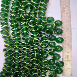 Half Round Dark Green Fancy Lamp Work Beads