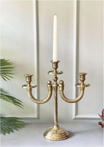 Classic 3 Arm Twisted Polished Golden Candelabra