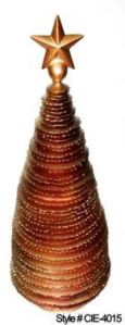 Copper Bronze Metal Ribbed Christmas Tree Sculpture with Star Topper