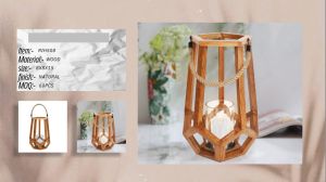 Geometric Wooden Lantern with Rope Handle