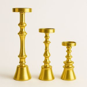 Modern Golden Aluminum Pillar Candle Holders Set OF 3 Pcs