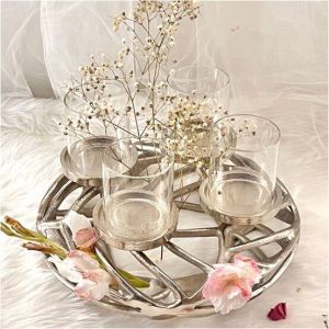 Modern Silver Centerpiece with Glass Vases