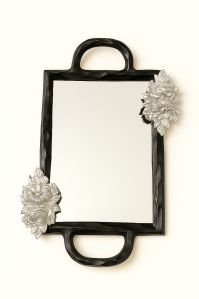 Ornate Black and Silver Rectangular Tray