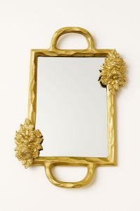 Ornate Golden Rectangular Tray with Floral Accents