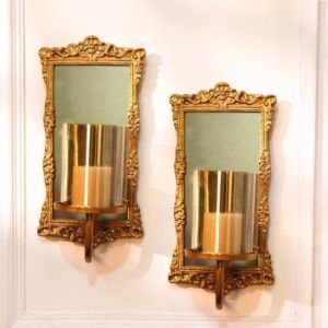 Ornate Golden Wall Sconce Candle Holder Set OF 2 Pcs