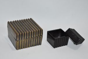 Rectangular Ribbed Golden and Black Jewelry Box Set OF 2 Pcs