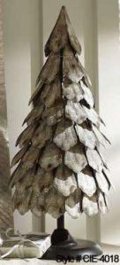 Rustic Metal Christmas Tree Sculpture with Stacked Leaf Design and Finial Top
