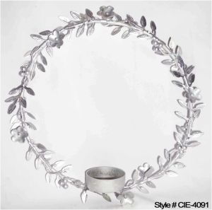 Silver Floral Wreath with Taper Holder